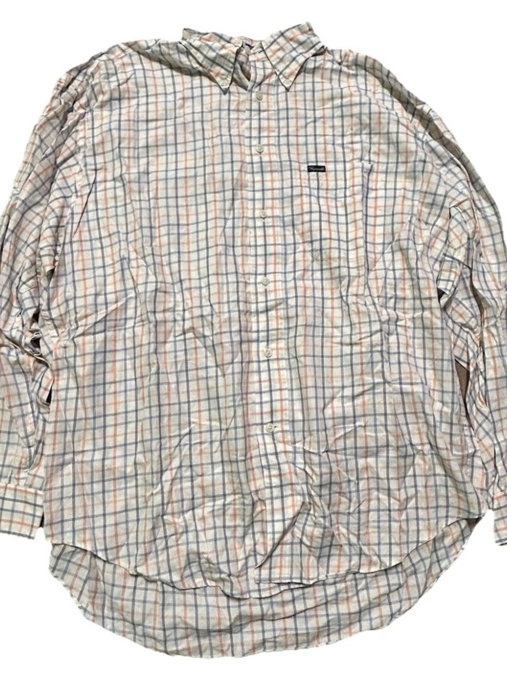 Men’s Falconnable Orange Blue White Plaid Button Down Shirt Size XL